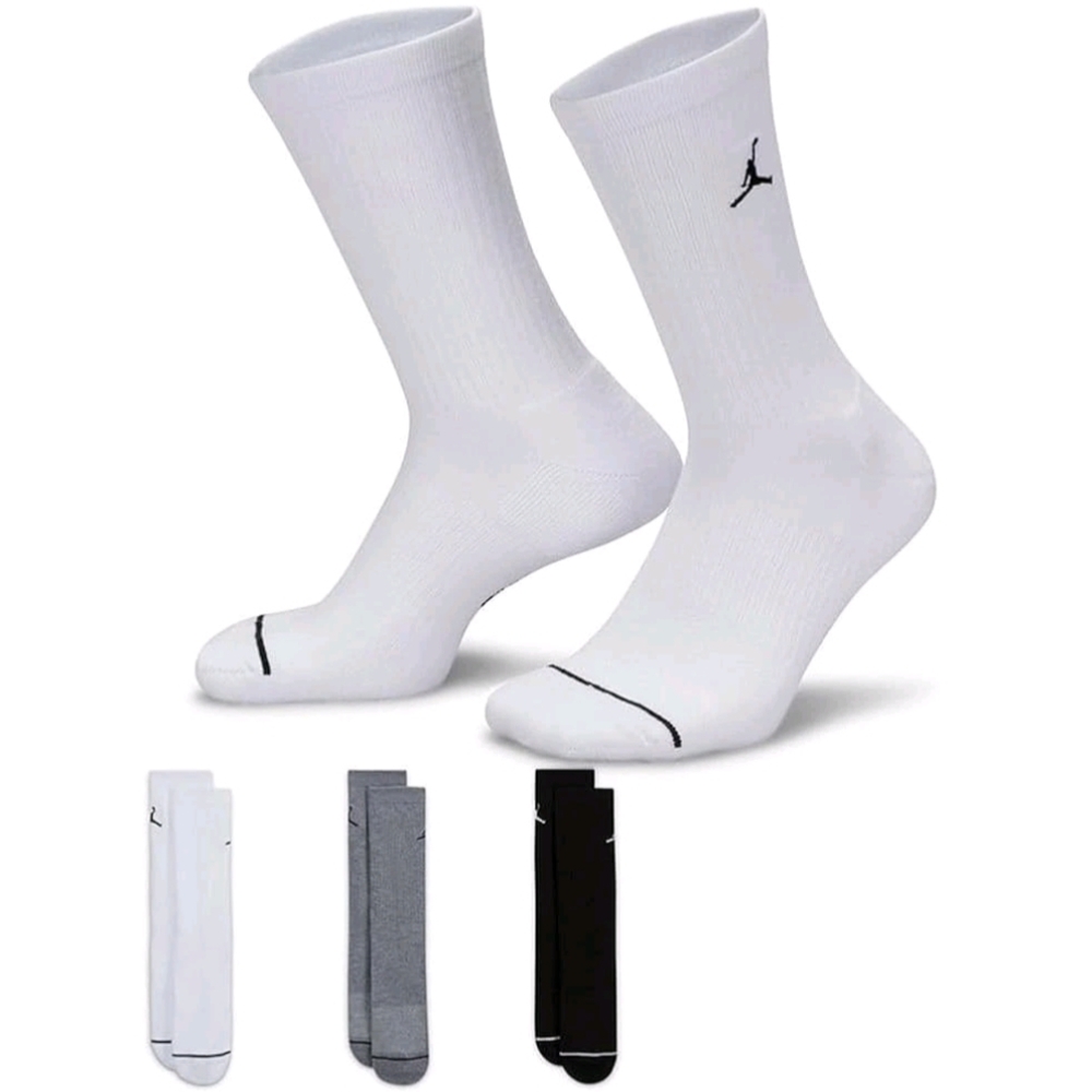 Jordan Everyday Crew Socks - DX9632 914 - White / Grey - 3 Pack - Size L (8-12) - Picture 2 of 6